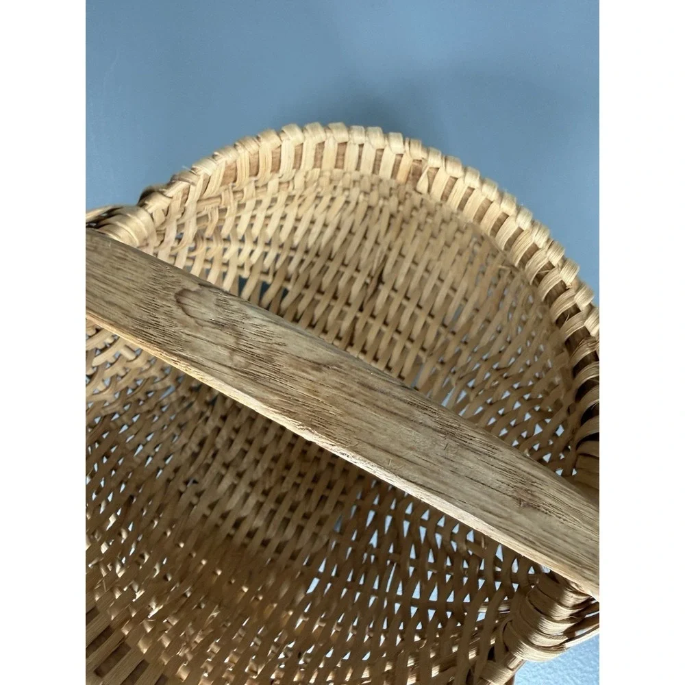 Buttocks Basket God's Eye Hand Woven Vintage Splint w Oak Handle Primitive Butt